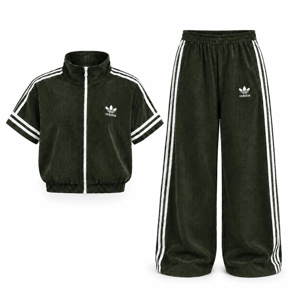 ست وست و شلوار زنانه مخمل کبریتی ادیداس مدل RAHA-سبز