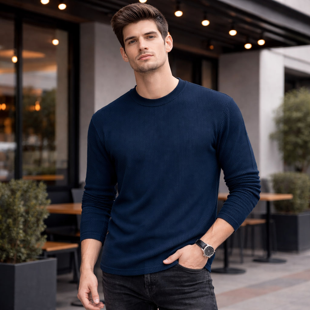 بلوز مردانه آستین بلند سرمه ای مدل Atra